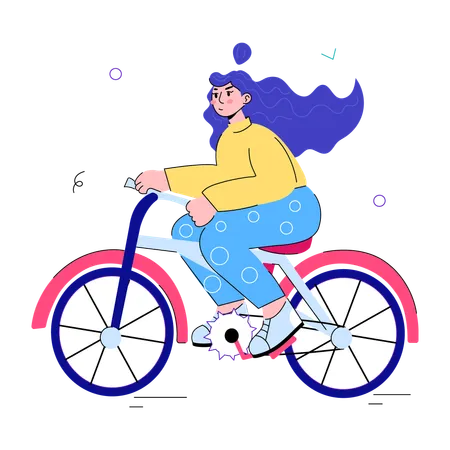 Garota andando de bicicleta  Ilustração