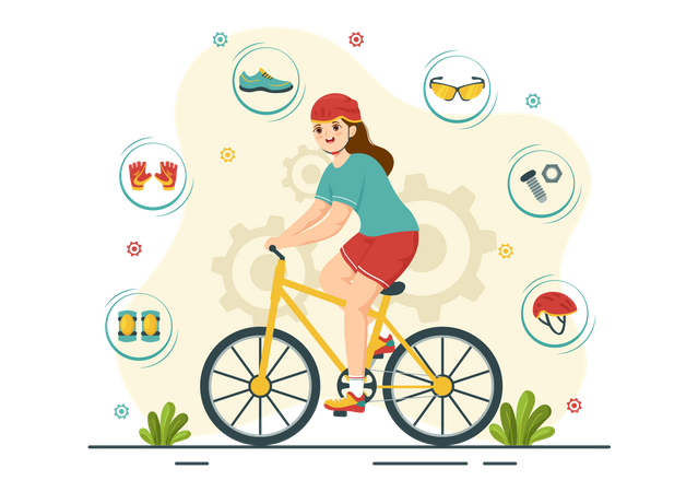 Garota andando de bicicleta  Ilustração