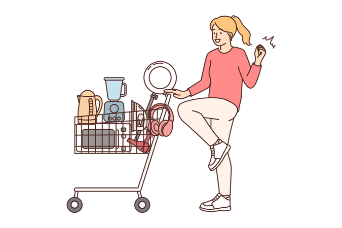 Garota fazendo compras de eletrônicos  Ilustração