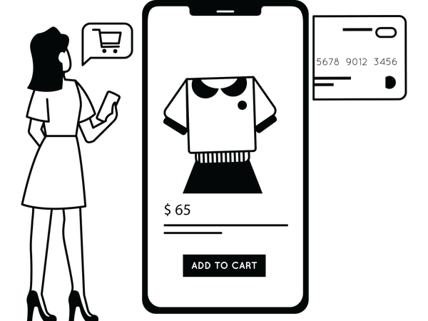 Garota fazendo compras de roupas online  Ilustração