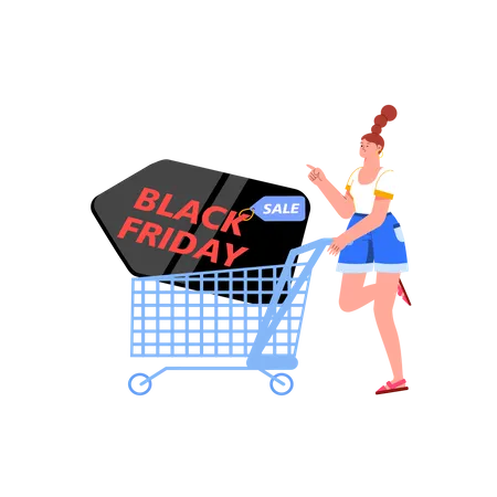 Garota fazendo compras na Black Friday  Ilustração