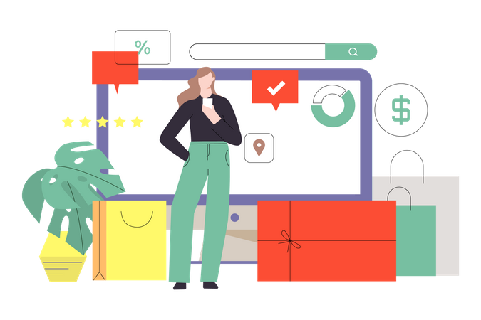 Garota fazendo compras on-line  Ilustração