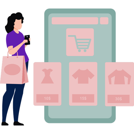 Garota fazendo compras on-line  Illustration