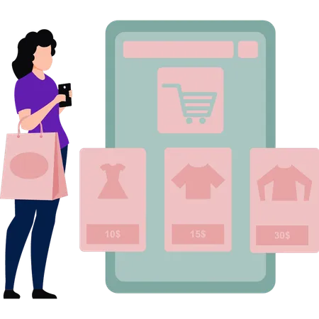 Garota fazendo compras on-line  Illustration