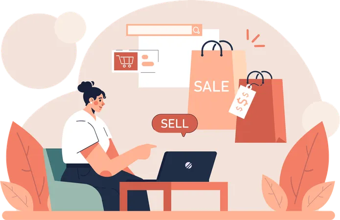 Garota fazendo compras on-line  Ilustração