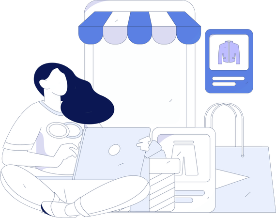 Garota fazendo compras on-line  Illustration