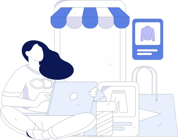 Garota fazendo compras on-line  Illustration