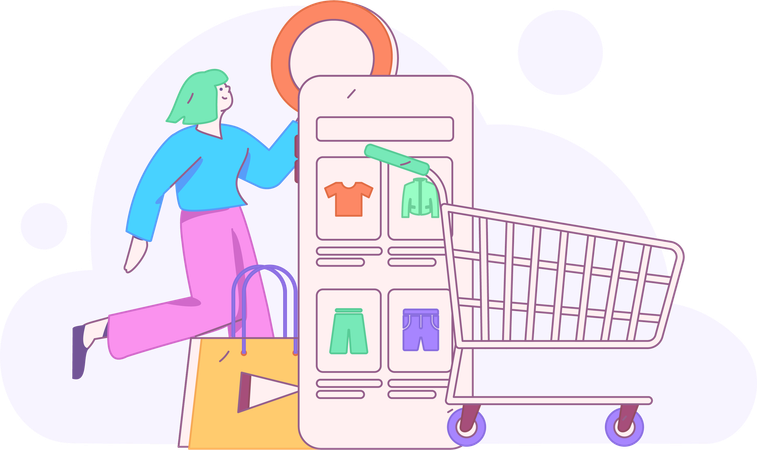 Garota fazendo compras on-line  Illustration