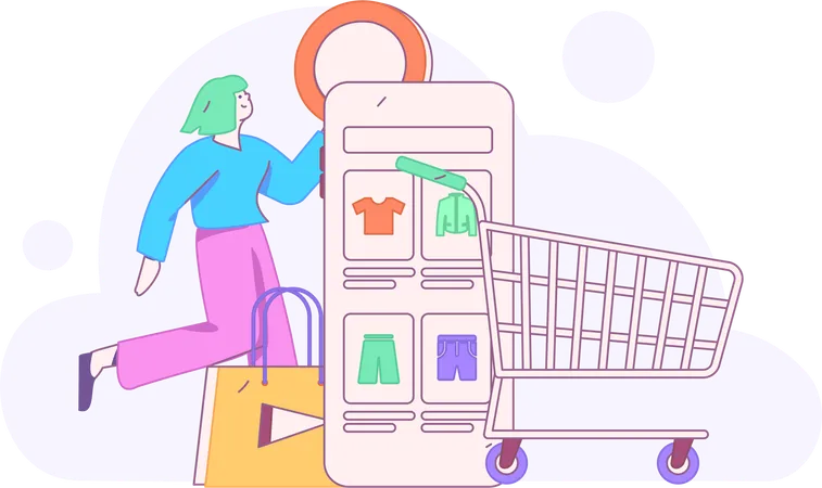 Garota fazendo compras on-line  Illustration