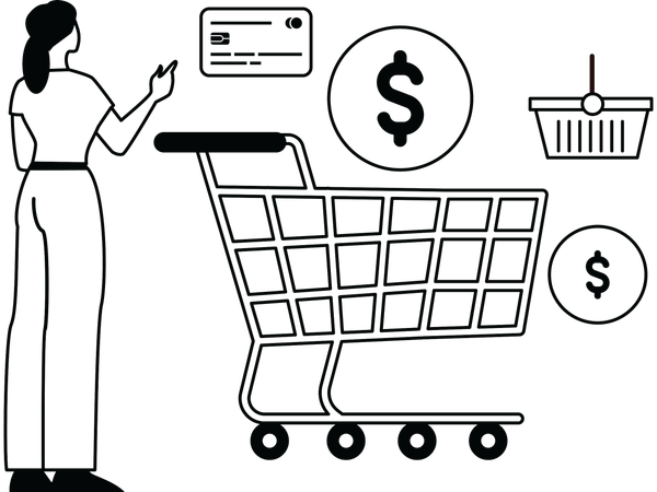 Garota fazendo compras on-line  Ilustração