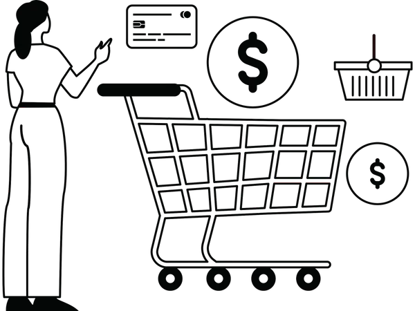 Garota fazendo compras on-line  Ilustração