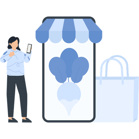 Garota fazendo compras on-line  Ilustração