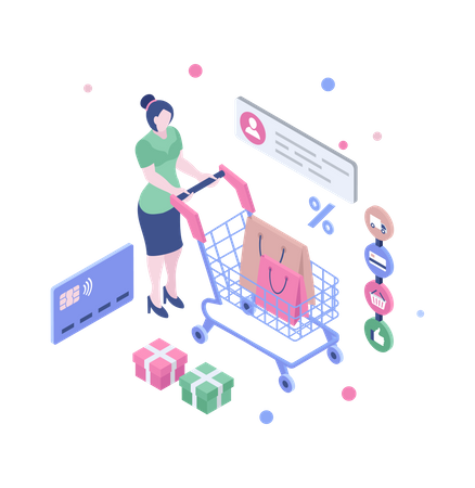 Garota fazendo compras on-line  Ilustração