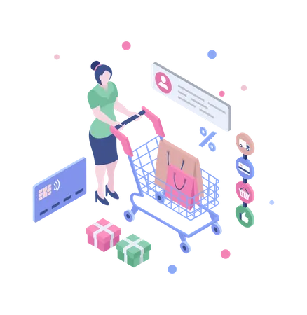 Garota fazendo compras on-line  Ilustração