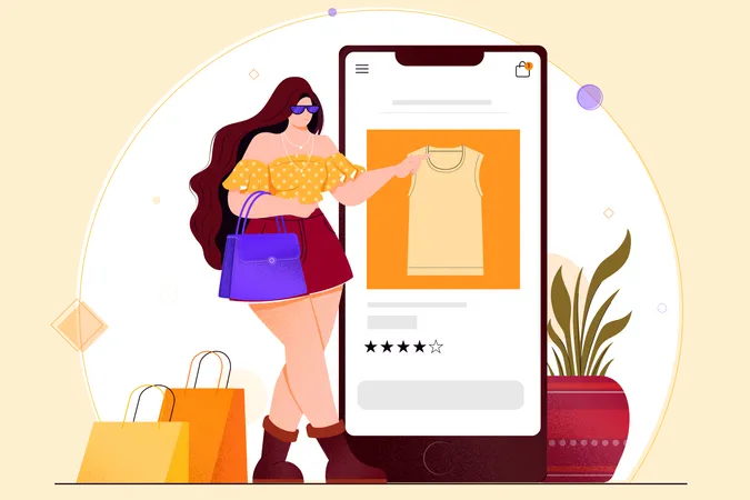 Garota fazendo compras on-line  Illustration