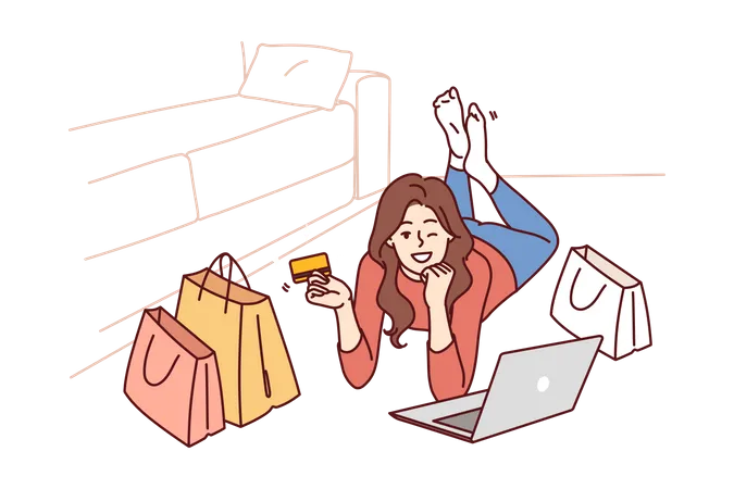 Garota fazendo compras on-line  Ilustração
