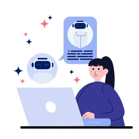 Garota fazendo conversa com chatbot de IA  Ilustração