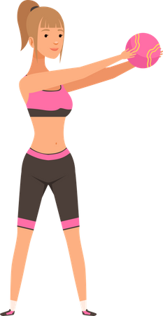 Garota fazendo exercício com bola de ginástica  Ilustração