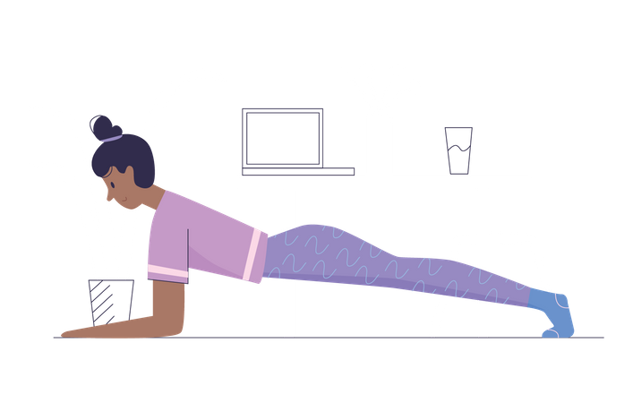 Garota fazendo exercício de prancha  Ilustração