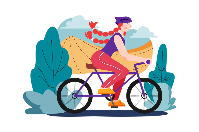 Garota fazendo exercícios físicos de bicicleta  Ilustração