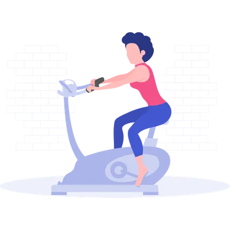 Garota fazendo exercício na máquina de ciclismo  Ilustração