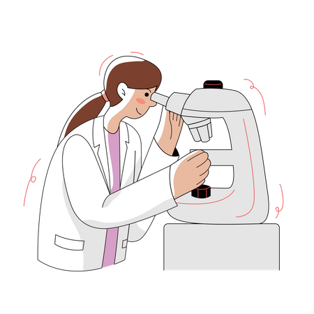 Garota fazendo experimento usando microscópio  Ilustração