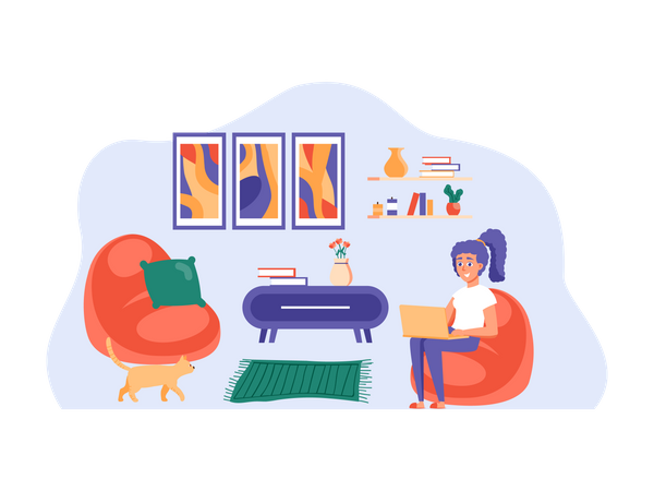 Garota fazendo freelancer em casa  Ilustração