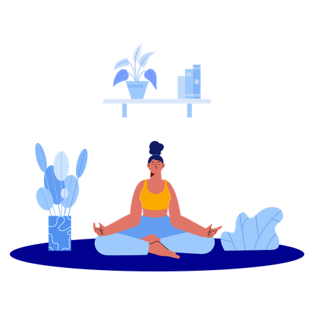 Garota fazendo ioga em casa  Ilustração