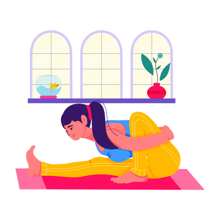 Garota fazendo marichy asana  Ilustração