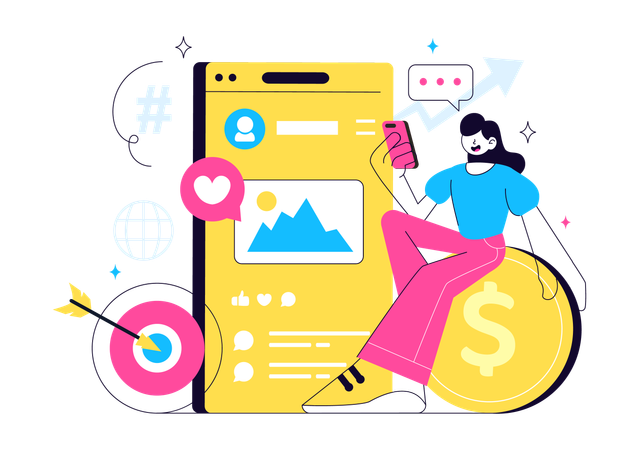 Garota fazendo marketing de influência online  Ilustração