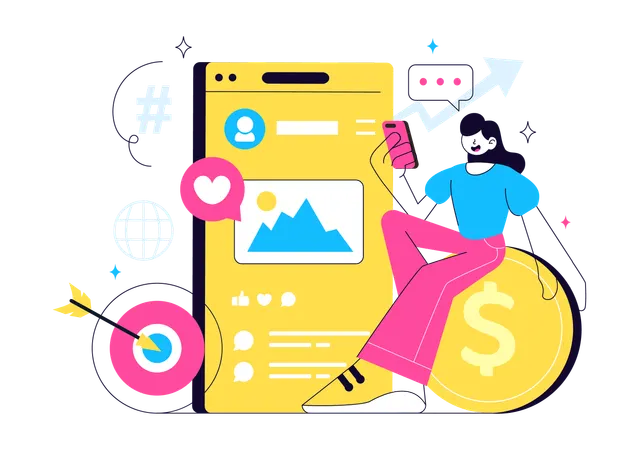 Garota fazendo marketing de influência online  Ilustração