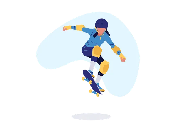 Garota andando de skate usando prancha de skate  Ilustração