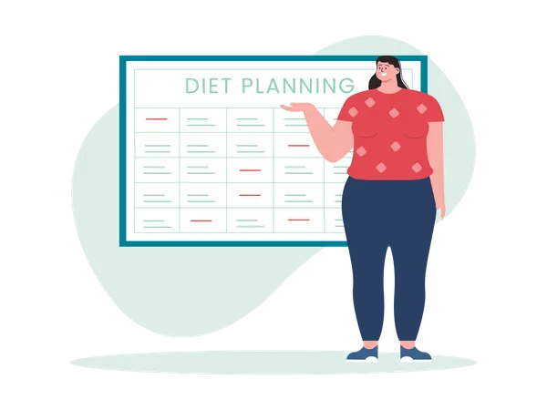 Garota fazendo planejamento de dieta  Ilustração