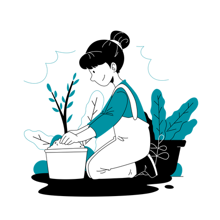 Menina fazendo plantação  Ilustração