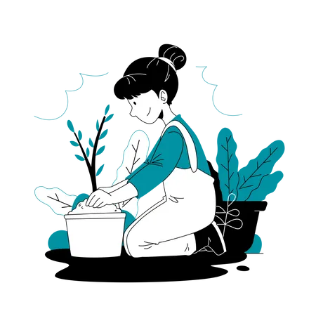 Menina fazendo plantação  Ilustração