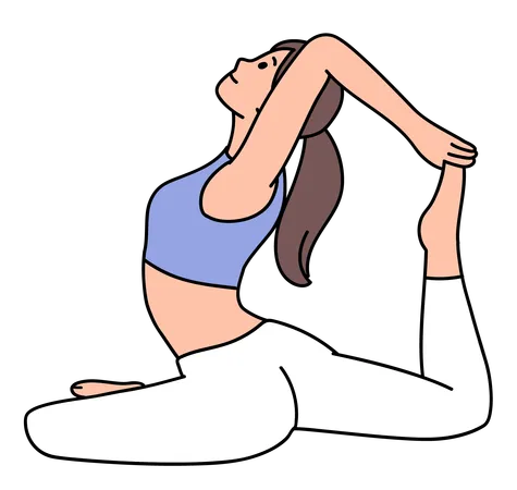 Menina fazendo pose de ioga do rei pombo de uma perna só  Ilustração