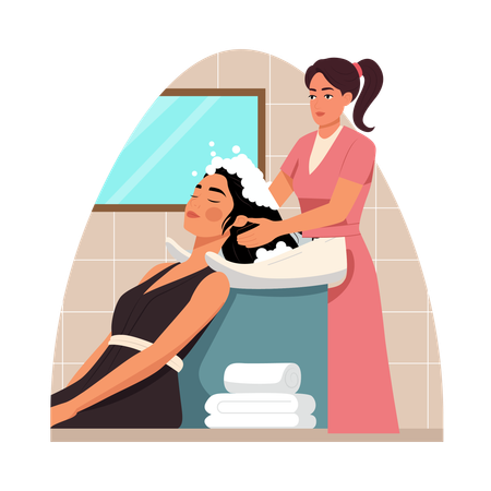 Menina fazendo terapia de lavagem de cabelo  Ilustração