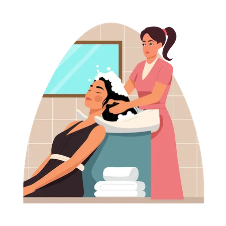 Menina fazendo terapia de lavagem de cabelo  Ilustração