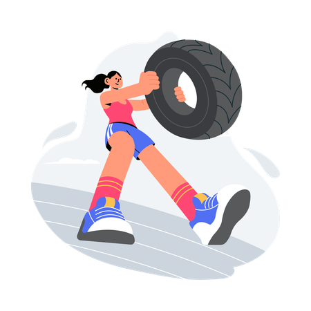 Garota fazendo treinamento de exercícios com pneus  Ilustração