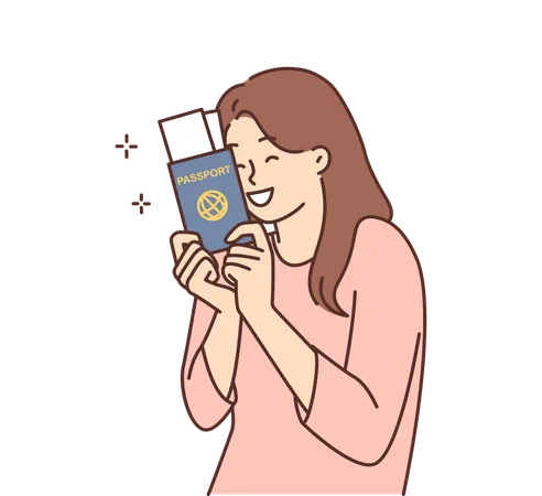 Menina feliz depois de receber passaporte  Ilustração