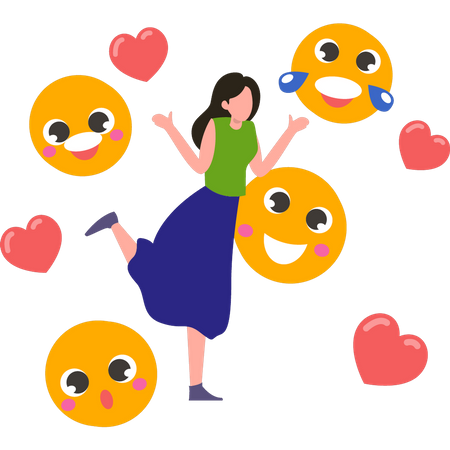 Garota feliz com emojis  Ilustração