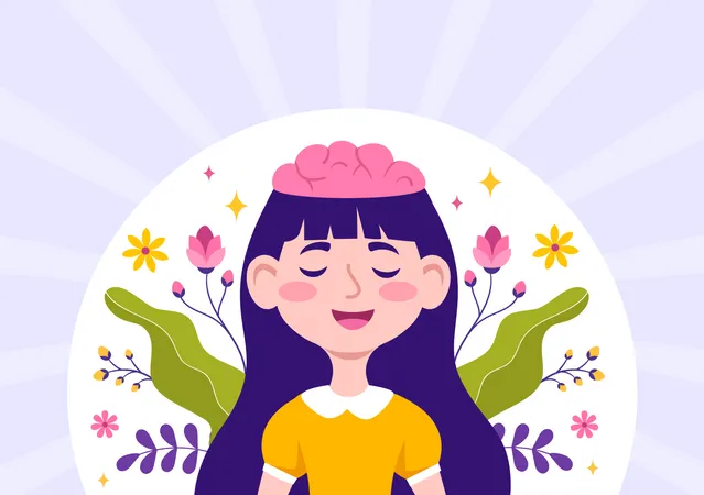 Menina feliz com paz de espírito  Ilustração