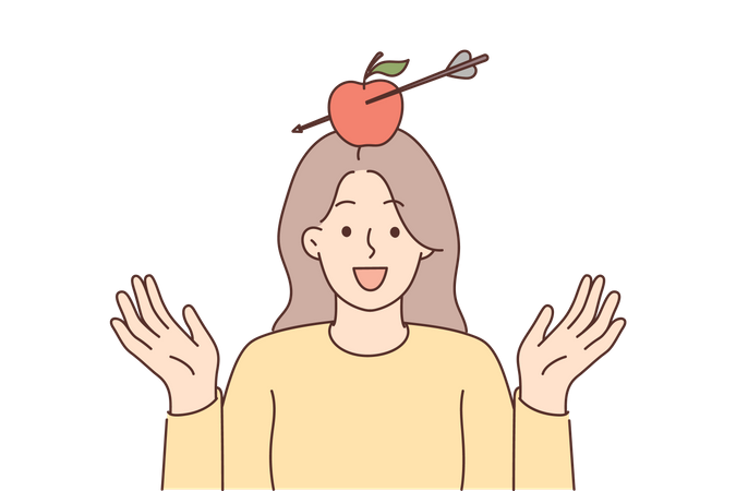Garota feliz aproveitando a magia do alvo da maçã  Ilustração