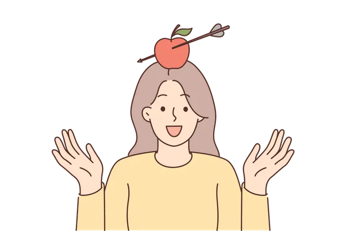Garota feliz aproveitando a magia do alvo da maçã  Ilustração