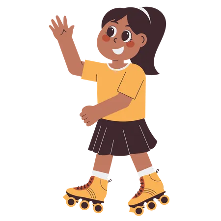 Menina feliz jogando patinação  Ilustração