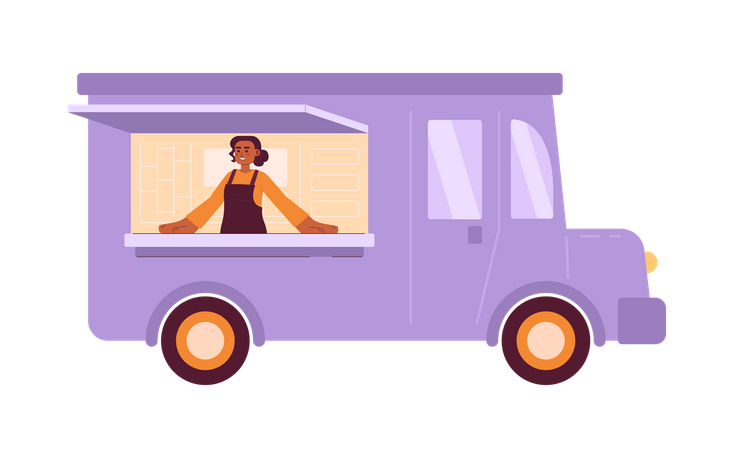 Garota feliz no food truck  Ilustração