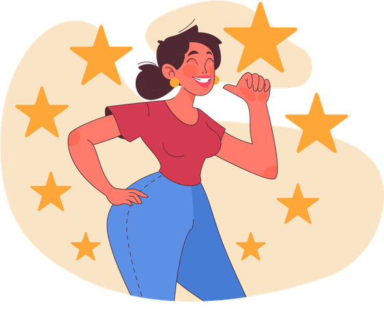 Garota feliz por sete estrelas  Ilustração