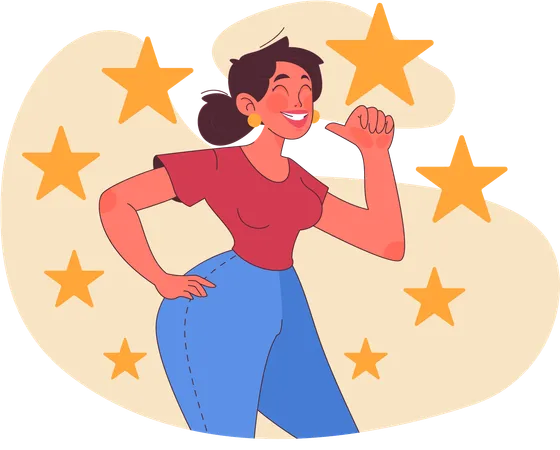 Garota feliz por sete estrelas  Ilustração