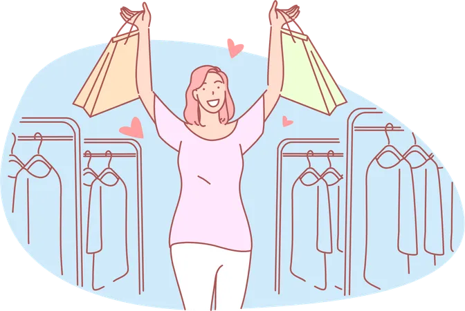 Garota feliz segurando sacolas de compras  Ilustração