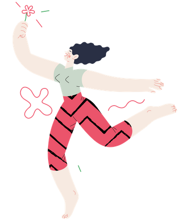 Garota feliz segurando uma flor  Ilustração